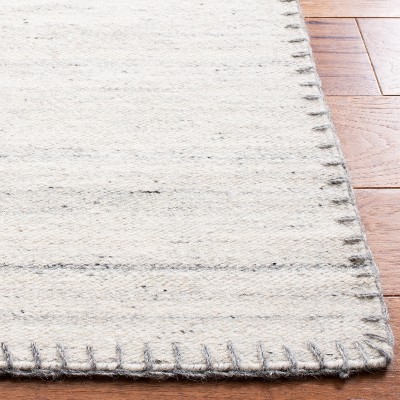 Handmade Beige and Light Grey Wool Flat Woven Rug, 5' x 8'