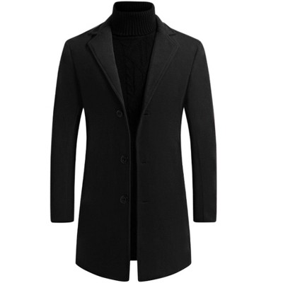 Мужские куртки INSPIRE CHIC Men's Notched Lapel Single Breasted Winter Long Jacket Overcoat Black XX-Large — фото 2