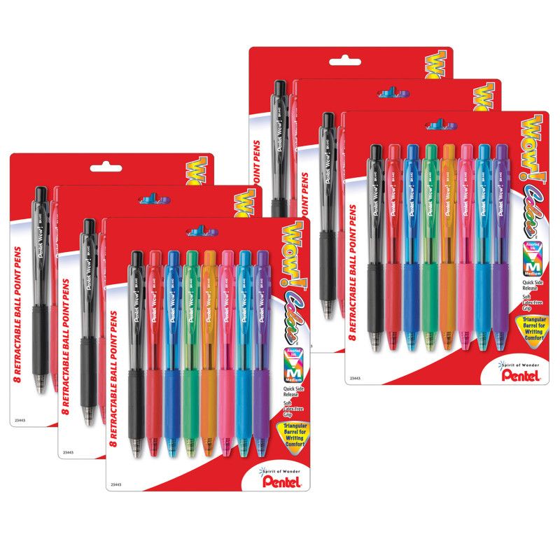 Pentel WOW! Retractable Ball Point Pens, Assorted, 8 Per Pack, 6 Packs, 1 of 2