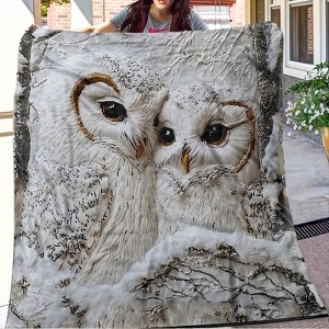 Lomsoe Soft Flannel White Owl Plush Blanket Snowy Owl Print, All-Season Comfort for Bed, Christmas Gift. - 1 of 4