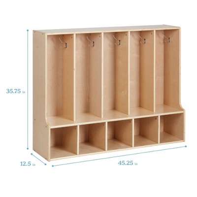 Natural Birch 5-Section Toddler Coat Locker with Bench