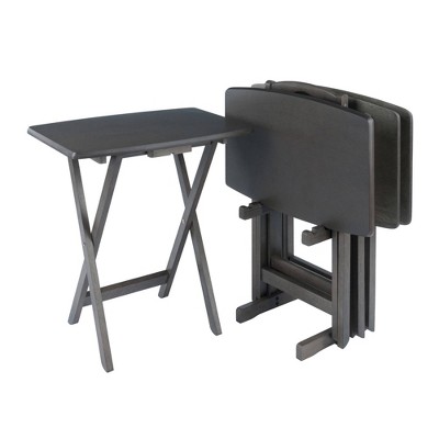 Oyster Gray 5-Piece Transitional Snack Table Set with Storage Stand