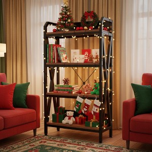 Homy Casa 33.50''  Steel and Wood 4-Tier Decorative Bookshelf, Modern Industrial Storage Rack for Living Room, Office & Kitchen, Rustic Brown - 1 of 4