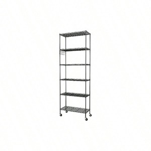 6 - Tier Storage Shelf Wire Shelving Unit Standing Rack Organization with Caster Wheels Stainless Side Hooks Black - 1 of 4