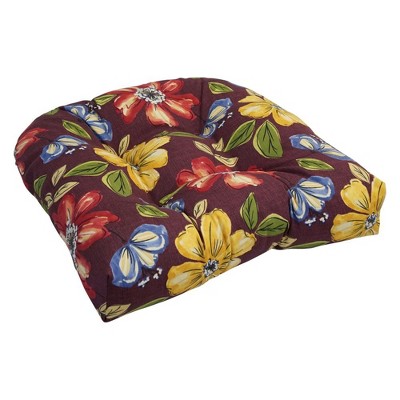 Blazing Needles, 19-inch U-Shaped Spun Polyester Outdoor Tufted Dining Chair Cushion