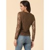 Allegra K Women's Slim Fit Sheer-Long-Sleeves Flower Embroidery Lace Top - 4 of 4