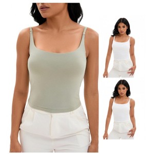 INSPIRE CHIC 3 Packs Women's Square Neck Cami Vest Shelf Bra Adjustable Spaghetti Strap Tank Camisoles - 1 of 4