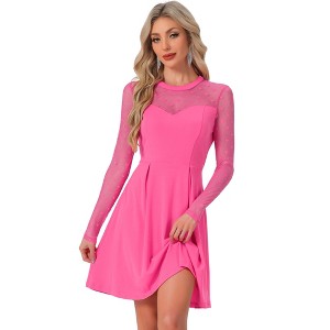 Allegra K Women's Heart Mesh Sheer Long Sleeve Gothic Cocktail Skater Party Dress - 1 of 4