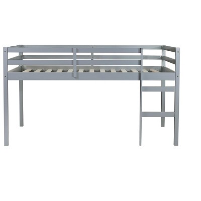 Bellemave Low Loft Bed, Wood Full Loft Bed Frame with Guardrail for Kids Boys Girls, No Box Spring Needed, Gray