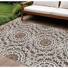 Chocolate Ivory And Taupe Floral Medallion Washable Indoor Outdoor Area Rug - 2 of 4