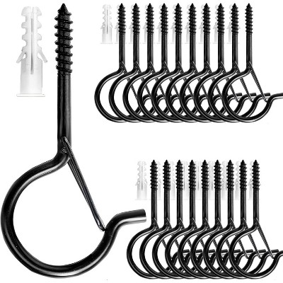 LunaLulinlk 20 PCS Q Hanger Hooks with Safety Buckle, Windproof Screw Hooks for Hanging Outdoor String Lights 2.2 Inches, Black