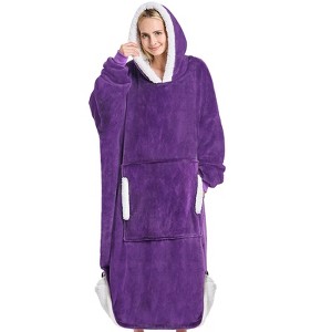 Inhand Gray Fuzzy Wearable Hoodie Blanket - Oversized Cozy Polyester Sweatshirt for Women, One Size Fits All - The Perfect Warm Gift - 1 of 4