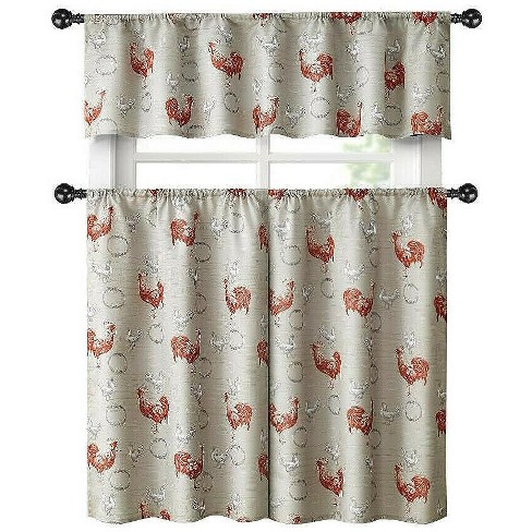 Rooster Complete Tier & Swag Set  KITCHEN CURTAIN  36" L white 