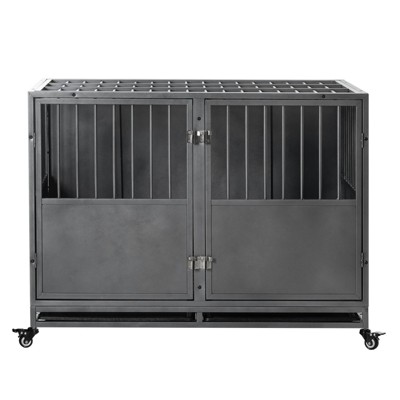 FURNIinspire Pet Crates and Houses Heavy Duty Dog Crate, Durable Versatile and Portable, with 4 Lockable Wheels, Black, 47.2"*28.7"*35.4"