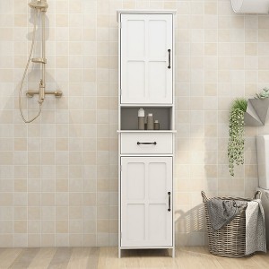 64.96" H Bathroom Storage Cabinet Narrow Height Slim Freestanding Cabinet With Doors Drawer Adjustable Shelves - 1 of 4