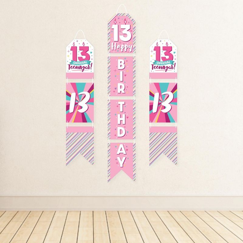 Big Dot of Happiness Girl 13th Birthday - Hanging Vertical Paper Door Banners - Official Teenager Birthday Party Wall Decor Kit - Indoor Door Decor, 3 of 8