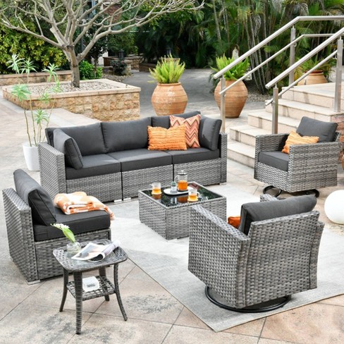 Ovios Venice 8pc Wicker Outdoor Patio Furniture Set Conversation Sofa Sectional with Swivel Chairs and Cushions - image 1 of 4