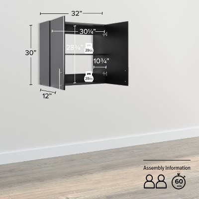 Black Adjustable Wall Mounted Storage Cabinet with Shelves