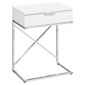 Monarch Specialties ACCENT TABLE - 24H / GLOSSY WHITE / CHROME METAL - 1 of 4