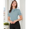 INSPIRE CHIC Women's Bow Tie Neck Solid Color Elastic Cuffs Elegant Office Short Sleeve Blouse - 3 of 4