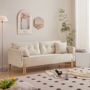 70 inch velvet sofa luxury modern upholstered 3 seater sofa with 2 pillows - 1 of 4