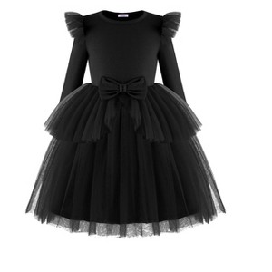 Arshiner Toddler Girls Tutu Dress Princess Tiered Tulle Long Sleeve Bowknot Birthday Party Dresses Black 3-4 Years