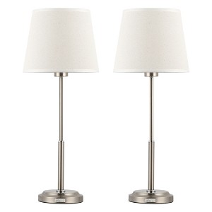 Oumilen Metal Modern Lamp, Linen Fabric Shade with Circular Base, Set of 2, Silver - 1 of 1