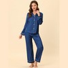 cheibear Women's Satin Button Down Lounge Tops and Pants Sleepwear Pajama Set - 2 of 4