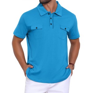 INSPIRE CHIC Men's Collared Short Sleeve Double Chest Pockets Outdoor Polo Shirt - 1 of 4