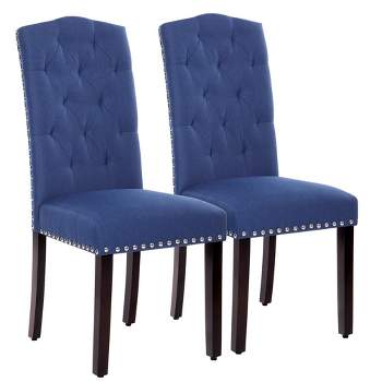 SONGMICS Set of 2 Dining Chairs with High Back, Tufted Design, Solid Wood Legs, Upholstered Stools, 18.1 x 23.2 x 40.5 Inches, Royal Blue