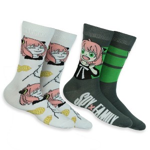 Spy X Family Socks Men's Anya and Bond Designs Adult Mid Calf Crew Socks 2 Pair Fits Shoe Size 8-12 Multicolored - 1 of 4