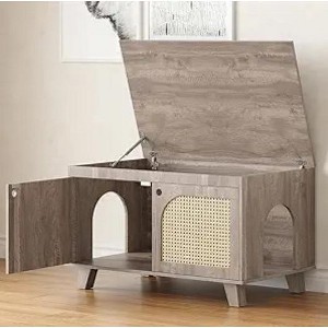 Gulches Flip Top Cat Litter Box Enclosure Rattan Decor Doors, 2 Entrances, Hidden Furniture Cabinet for Home, Pet Litter Station - 1 of 1