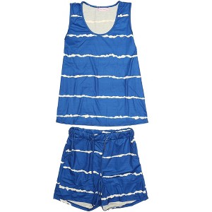 cheibear Women's Striped Round Neck Sleeveless Shirt 2 Piece Tank and Shorts Pajama Set Sleepwear - 1 of 4