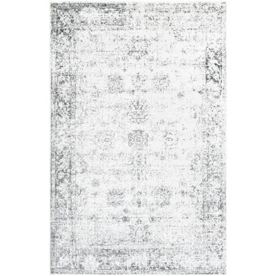 Gray Floral Motif Synthetic Low Pile Area Rug
