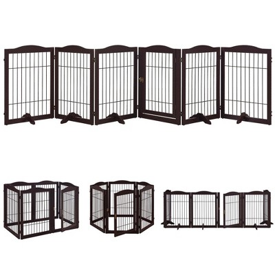 unipaws Pet Playpen with Wood and Wire 6 Panels, Espresso