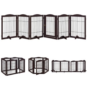 unipaws Pet Playpen with Wood and Wire 6 Panels, Espresso - 1 of 4
