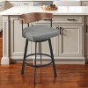 HomeRoots 26" Gray Brown and Black Faux Leather and Iron Low Back Counter Height Swivel Bar Chair - 2 of 4