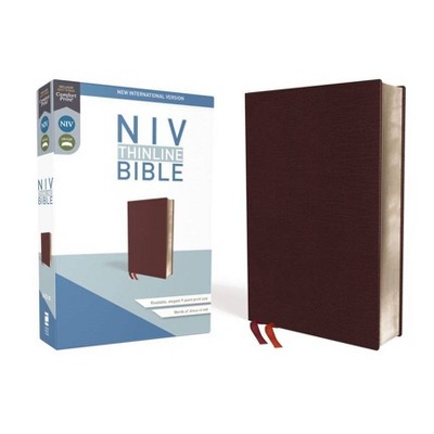 NIV, Thinline Bible, Bonded Leather, Burgundy, Red Letter Edition - by  Zondervan (Leather Bound)