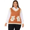 Agnes Orinda Women's Plus Size V Neck Bear Knit Sleeveless Pullover Sweaters Vest Orange 2X - 3 of 4
