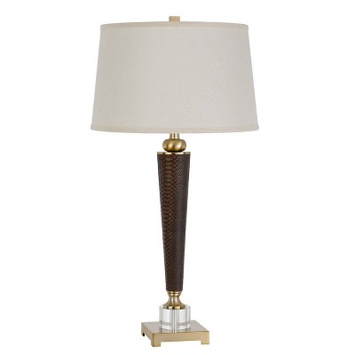 31.5" Sebree Resin/Leatherette Table Lamp with Crystal Font and Metal Base Antique Brass - Cal Lighting