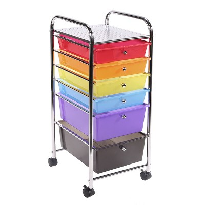 Barton 6-Drawer Rolling Storage Cart Tools Scrapbook Paper Office School Organizer, Rainbow