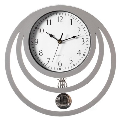 Quickway Imports Decorative Modern Unique Round Plastic Wall Clock with Circles, for Living Room, Kitchen, or Dining Room