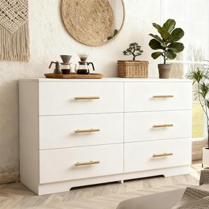 White 6-Drawer Dresser with Gold Handles, Modern Wood Storage Cabinet for Bedroom, Living Room TV Stand, and Entryway - 1 of 4