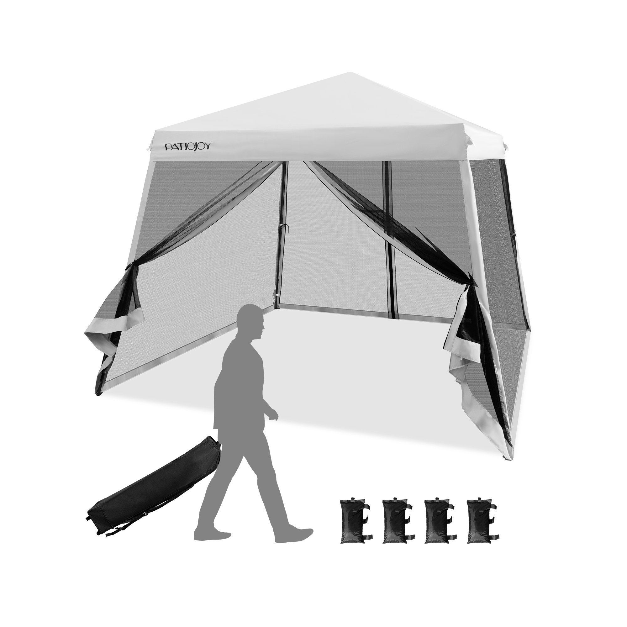 Costway 10x10Ft Patio Outdoor Instant Pop-up Canopy Slant Leg Mesh Tent Folding White