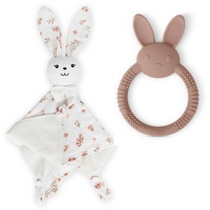 La’dore Bunny Snuggle Blanket & Silicone Teether Set – Soft Baby Comfort Teether Toy  for Newborns, Sensory Development & Teething Relief - 1 of 4