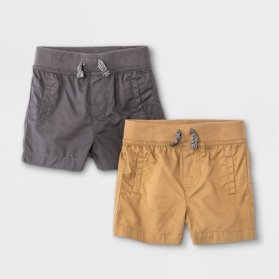 Baby Boys' 2pk Woven Pull-On Shorts - Cat & Jack™ Khaki/Charcoal Gray 0-3M
