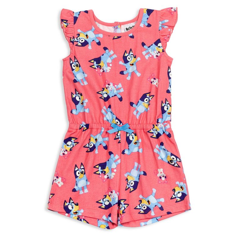 Bluey Bingo Polly Puppy French Terry Sleeveless Romper Infant to Big Kid, 1 of 9