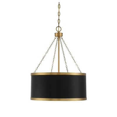 Delphi Vintage Hollywood 6-Light Black and Warm Brass Drum Pendant