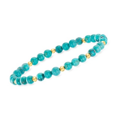 Pure Collection by Ross-Simons 5mm Turquoise Bead Stretch Bracelet With 14kt Yellow Gold Size 8