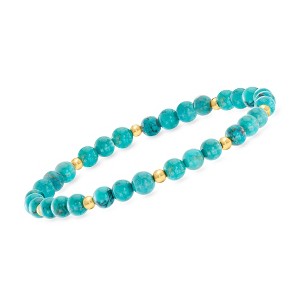 Pure Collection by Ross-Simons 5mm Turquoise Bead Stretch Bracelet With 14kt Yellow Gold Size 8 - 1 of 3